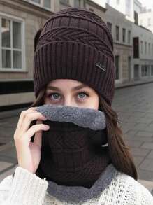 两件套冬季男士套装，带耳罩、针织帽和保暖颈套 - 舒适羊毛衬里，无帽檐设计，防寒保暖 - 彩色 - 查看 6