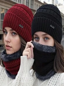两件套冬季男士套装，带耳罩、针织帽和保暖颈套 - 舒适羊毛衬里，无帽檐设计，防寒保暖 - 彩色 - 查看 3