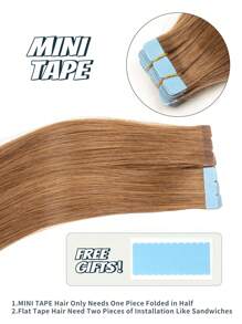 10 lọn tóc nối mini dạng băng dính, tóc thật, màu nâu hạt dẻ, dài 14-22 inch, tóc Remy, băng dính hai mặt vô hình. - S6 - Xem 3