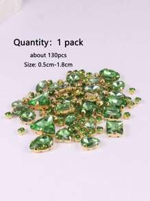 Approx. 130pcs/Pack Gold Sew On Rhinestones, Mixed Shapes Metal Claw Sewing Glass Gems, Rhinestone Embellishments - Light Green - View 3