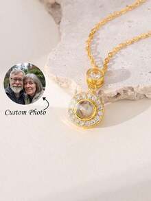 1PC Ảnh Chiếu Với Kim Cương, Dây Chuyền Hình Ảnh Tinh Tế, Trang Sức Ảnh Tưởng Niệm Cho Mẹ, Quà Tặng Phù Dâu, Quà Tặng Sinh Nhật, Quà Kỷ Niệm - Vàng - Xem 2