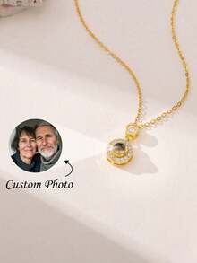 1PC Ảnh Chiếu Với Kim Cương, Dây Chuyền Hình Ảnh Tinh Tế, Trang Sức Ảnh Tưởng Niệm Cho Mẹ, Quà Tặng Phù Dâu, Quà Tặng Sinh Nhật, Quà Kỷ Niệm - Vàng - Xem 5
