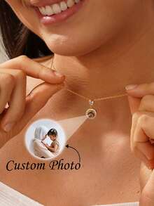 1PC Ảnh Chiếu Với Kim Cương, Dây Chuyền Hình Ảnh Tinh Tế, Trang Sức Ảnh Tưởng Niệm Cho Mẹ, Quà Tặng Phù Dâu, Quà Tặng Sinh Nhật, Quà Kỷ Niệm - Vàng - Xem 1