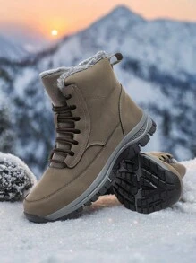 Botas de montañismo para hombres, zapatos de escalada resistentes al desgaste de suela de goma para exteriores, cómodos y elegantes, botas antideslizantes de nieve impermeables - Caqui - Ver 3