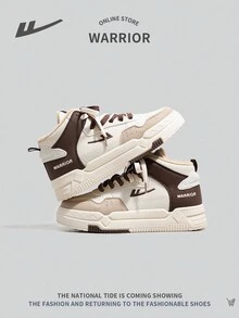 WARRIOR 女士休闲高帮系带运动鞋，保暖毛绒内衬，户外轻便舒适防滑拼色运动鞋 - 卡其色 - 查看 2