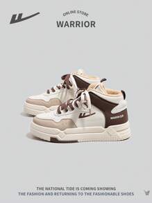 WARRIOR 女士休闲高帮系带运动鞋，保暖毛绒内衬，户外轻便舒适防滑拼色运动鞋 - 卡其色 - 查看 1