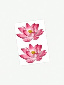 1pc Washable Temporary Tattoo, Chinese Style Colorful Lotus Flower Design, Suitable For People, Waterproof And Sweat Proof For Daily Use - Multicolor - View 5