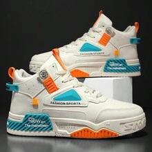 Tenis deportivos minimalistas de color de contraste casual y de moda para hombres - Beis - Ver 3