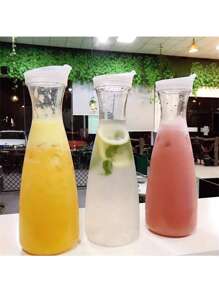 1 PIEZA Jarra de bebida de jugo de acrílico transparente, jarra de agua para jugos fríos, recipiente de plástico para jugo con cuello estrecho, jarra de bebida para bar de mimosas, picnics, fiestas, restaurantes, bares, vacaciones en la playa, artículos esenciales - Blanco - Ver 2