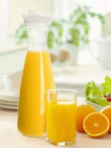 1 PIEZA Jarra de bebida de jugo de acrílico transparente, jarra de agua para jugos fríos, recipiente de plástico para jugo con cuello estrecho, jarra de bebida para bar de mimosas, picnics, fiestas, restaurantes, bares, vacaciones en la playa, artículos esenciales - Blanco - Ver 3