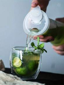 1 PIEZA Jarra de bebida de jugo de acrílico transparente, jarra de agua para jugos fríos, recipiente de plástico para jugo con cuello estrecho, jarra de bebida para bar de mimosas, picnics, fiestas, restaurantes, bares, vacaciones en la playa, artículos esenciales - Blanco - Ver 4