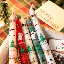 2pcs, 25cm/9.84in Christmas Long Stem Smokeless Printed Soy Wax Candles, Suitable For Various Holiday Decorations, Holiday Gifts, Holiday Celebrations, Home Decor Candles, And Lighting Candles. - Multicolor - View 6