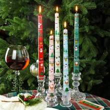 2pcs, 25cm/9.84in Christmas Long Stem Smokeless Printed Soy Wax Candles, Suitable For Various Holiday Decorations, Holiday Gifts, Holiday Celebrations, Home Decor Candles, And Lighting Candles. - Multicolor - View 4