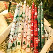 2pcs, 25cm/9.84in Christmas Long Stem Smokeless Printed Soy Wax Candles, Suitable For Various Holiday Decorations, Holiday Gifts, Holiday Celebrations, Home Decor Candles, And Lighting Candles. - Multicolor - View 3