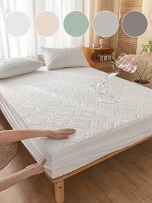 1 件防水防尘床垫保护套 - 纯色、防滑、可机洗，适合家庭、酒店和宿舍使用 - 白色 - 查看 4