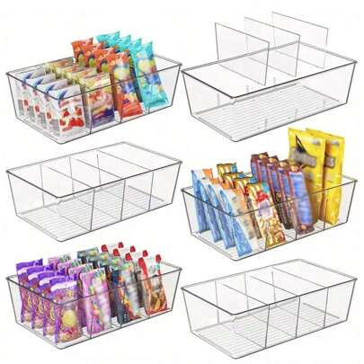 2 Packs Clear Plastic Storage Bins, 4-Compartment Tea BagStorage, Divided Food Storage Organizer Bins For Pantry,Kitchen, Fridge, Cabinet,Packets Spices, Pouches Snacks
