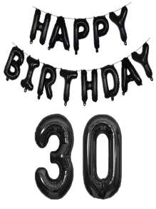 黑色生日快乐数字铝箔气球成人生日派对装饰10 11 14 15 16 18 25 30 35 40 50 60 70岁，圣诞节 - 黑色 - 查看 25