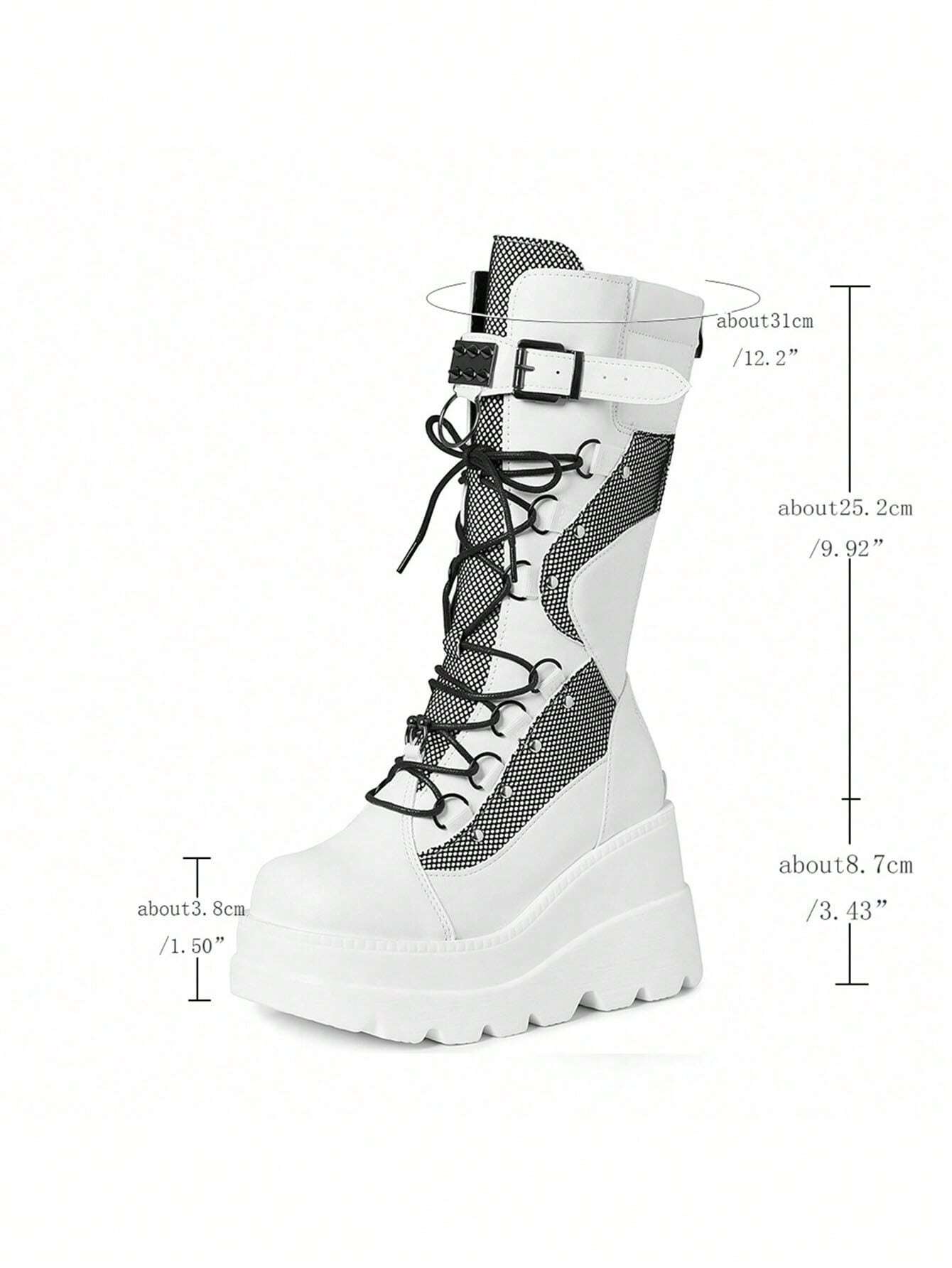 Stylish Punk Goth Women Boots Rivets Motorcycles Fight Lace-Up Platform Wedge Chunky Heel Shoes Women Luxury Nightclub Boots - White - View 7