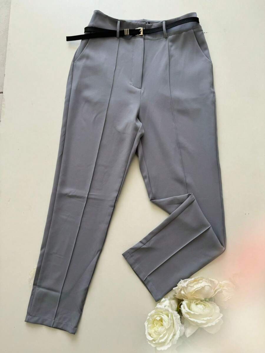 Women's Pants With Tailored Belt - Màu xám đen - Xem 1