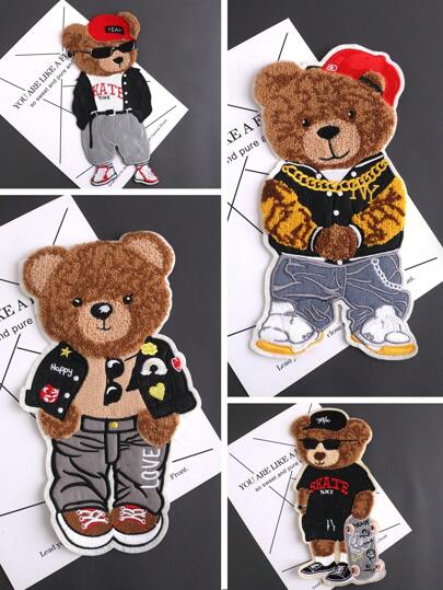 1pc/Set Cartoon Brown Bear Embroidered Patch, Unique Design For DIY Clothing & Accessories, Jeans, Dresses, Cute Embroidery Applique