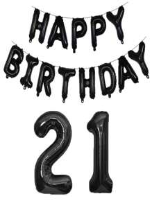 黑色生日快乐数字铝箔气球成人生日派对装饰10 11 14 15 16 18 25 30 35 40 50 60 70岁，圣诞节 - 黑色 - 查看 15