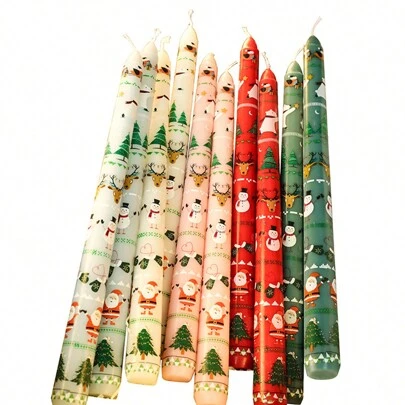 2pcs, 25cm/9.84in Christmas Long Stem Smokeless Printed Soy Wax Candles, Suitable For Various Holiday Decorations, Holiday Gifts, Holiday Celebrations, Home Decor Candles, And Lighting Candles.