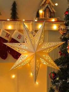 1 Stück weißer durchbrochener Papiersternförmiger Lampion - Weihnachtsbaum Ornament, erzeugt eine warme Atmosphäre in Heim, Schlafzimmer, Garten, Hochzeit, Weihnachtsdekoration - 45cm hängende Dekoration mit delikatem Design (Beleuchtung nicht enthalten), Weihnachten