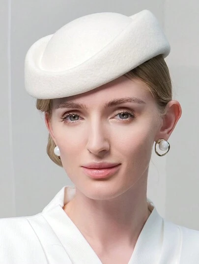 HIMESPORT 女士羊毛毡德比帽，优雅教堂鸡尾酒会下午茶礼服帽，正式婚礼新娘软毡帽，小圆帽，空乘贝雷帽