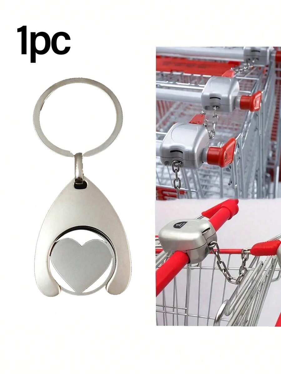 Shopping Cart Shaped Coin Purse, Heart Pattern, Smooth Car Key Chain And Metal Token Keyring, Heart Pendant Small Gift, Best Gift For Couples, Fashion Keychain, Can Be Hung On Wallet, Backpack, Bag, Earphone Pendant Accessory, Birthday Gift For Classmates, Friends, Colleagues, Family