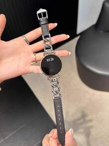 1pc 20mm/22mm Leather Chain Watch Band Compatible With Samsung Galaxy Watch 3 40mm/44mm, Galaxy Watch 5/5 Pro/4 40mm/44mm/46mm, Unisex - Black - View 10