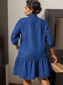 Women's Plus Size Cowboy Dresses Daily Versatile Casual Short Dress Simple - Blue - View 3