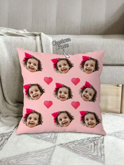 1 pieza Funda de almohada personalizable con retrato de cara y corazón divertido, adecuada para familia, niño, mascota, amigo, funda de cojín impresa por un solo lado para sala de estar, sofá, dormitorio, cabecera, uso en las 4 estaciones, personalizada, única, regalo ideal para él, para aniversarios, para el Día de la Madre, para cumpleaños, para el Día de San Valentín, para graduación, para el Día del Padre, para el Día del Niño, para bodas, para inauguración de la casa, sofá, cama, coche, sala de té, dormitorio, baño, sala de estar, comedor, fundas de cojín personalizadas, renovación del hogar, suministros de regalo de Navidad
