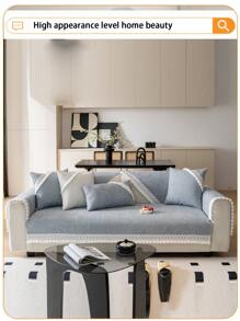 1 件雪尼尔提花布艺沙发套，四季使用，韩式现代简约防刮防滑沙发垫，防宠物客厅沙发保护套，适用于 L 型沙发和 1/2/3/4 座沙发（单独出售） - 淺灰色 - 查看 4