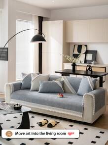 1 件雪尼尔提花布艺沙发套，四季使用，韩式现代简约防刮防滑沙发垫，防宠物客厅沙发保护套，适用于 L 型沙发和 1/2/3/4 座沙发（单独出售） - 淺灰色 - 查看 3