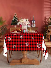 1 Stück Weihnachtstischdecke, rot-schwarzes kariertes Schneeflocken-Weihnachtsbaum-Tischdecke, Weihnachtsparty dekorative Tischdecke, fröhliche Weihnachten dekorativer Tischläufer, 2026 Neujahrs-Dekoration, Winterdekoration, Weihnachtsküchendekoration, Tischset Raumdekoration, Weihnachts-Tischrock für Zuhause, Weihnachts-Outdoor-Dekoration Einwegtischdecke, Dekoration, Weihnachtsparty-Geschenke