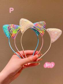 1/2/3/4/5/6pcs Girls Colorful Cat Ear Sequin Hair Hoop - Multicolor - View 20
