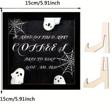1 Piece 3D Double Wooden Coffee Sign, Fun Halloween Theme "Fresh Boo Coffee", With Ghost Accent, Classic Home Decoration Style, Holiday Kitchen Logo With Bracket Best Gifts Birthday Halloween Decor Fall Decor Room Decor Autumn Decor - Multicolor - View 6