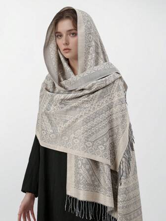 1件装女士波西米亚复古佩斯利提花羊绒披肩头巾，休闲防晒围巾披肩，适合日常佩戴，春夏款