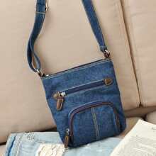 Women Fashion Denim Crossbody Bag Multi Pockets Messenger Bag With Adjustable Straps Shoulder Bag Vintage Bag - Royal Blue - View 4