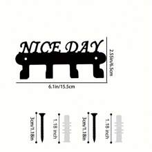 Festive Metal Key Hook With 'NICE DAY' Design - Wall Mountable, Powder Coated, Rust Resistant - Black - View 2