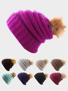 1pc Unisex Y2K Style Fashionable Solid Color Pom Pom Knit Beanie Hat, Suitable For Street, Party, Autumn Winter Outdoor, Warm