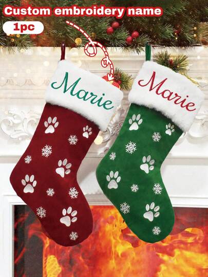 1pc Customized Embroidered Name Christmas Stocking, Personalized Christmas Stocking With Name, Custom Christmas Stocking, Decoration, Home Decor, Christmas Stocking Wholesale, Personalized Gift, Couples Gift, Best Friends Gift, Bride Gift, Bridesmaid Gift, Grandma Gift, Grandpa Gift, Sister Gift, Brother Gift, Baby Shower Gift, Family Decor Gift, Winter Gift, Back To School Gift, Creative Winter Gift, Valentine's Day Gift For Boys And Girls