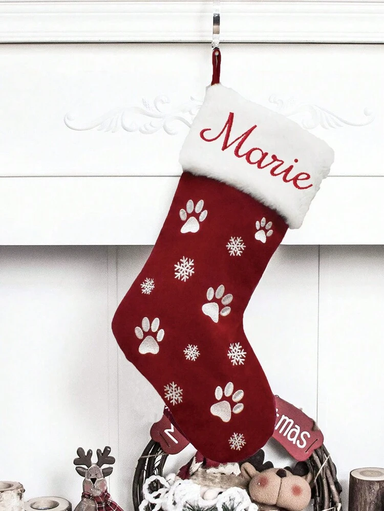 1個 名前刺繍入りクリスマスストッキング、名前入りパーソナライズド