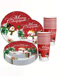 1 件圣诞礼物派对餐具套装 - 雪人主题纸盘和杯子，用于庆祝圣诞礼物假期，适合 1-10 人的家庭、派对和聚会 - 易于清洁和重复使用 - 非常适合圣诞礼物、感恩节和新年聚会（10 件装） - 彩色 - 查看 9