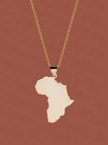 1pc Fashionable Stainless Steel Gold Plated Africa Map Pendant Necklace, Non-Fading Travel Jewelry, Suitable For Women Daily Wear, Christmas Gift - Yellow Gold - View 9