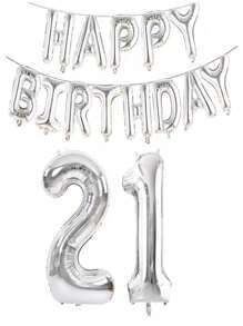银色生日快乐数字字母铝箔气球成人生日派对装饰10 11 12 14 15 18 20 25 30 35 40 50岁60岁圣诞节 - 銀色 - 查看 26