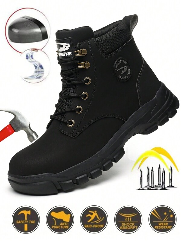 Unisex Arbeitsschuhe in Große Größen, leicht, durchsticksicher, feuerbeständig, wasserdicht, Schutzschuhe für Baustellen, Outdoor, schwarz & weiß mit dicken Schnürsenkeln