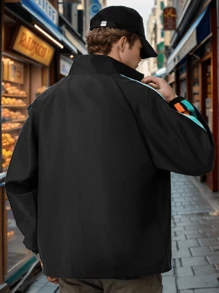 Chaqueta de béisbol de ajuste amplio de alta calidad para hombres, nuevo estilo - Negro - Ver 2