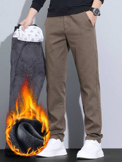 Calças Casuais Elásticas Grossas e Quentes de Veludo para Homens no Outono e Inverno