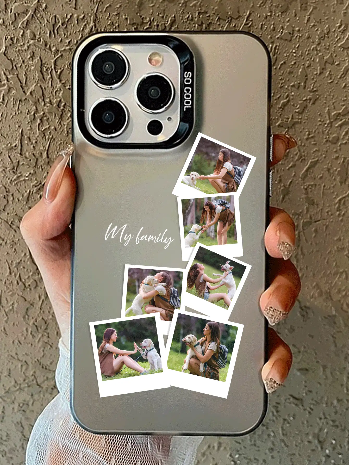 1pc Customized Cute Pet Dog Interactive Multi-Photo Design Phone Case Protective Cover Compatible With S22 S23 S24 S25 Ultra A13 A14 A15 A16 A53 A54 A55 A56 A05 A04 - Champagne - View 2